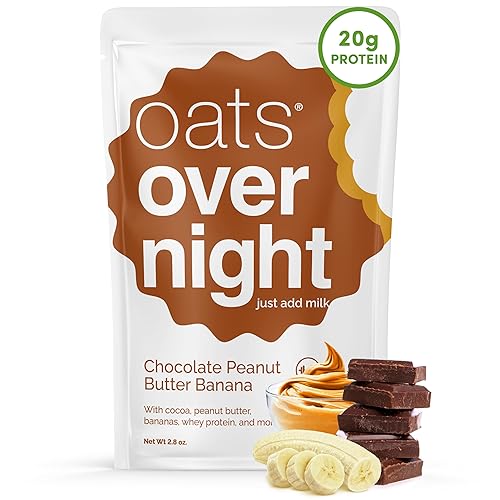 Oats Overnight Chocolate Peanut Butter Banana - Overnight Oats with 20g Protein, High Fiber Breakfast Protein Shake - Gluten Free Oatmeal, Non GMO
