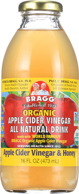 Bragg Organic Apple Cider Vinegar Drink, Apple Cider Vinegar & Honey, 16 Ounce (Pack of 12)