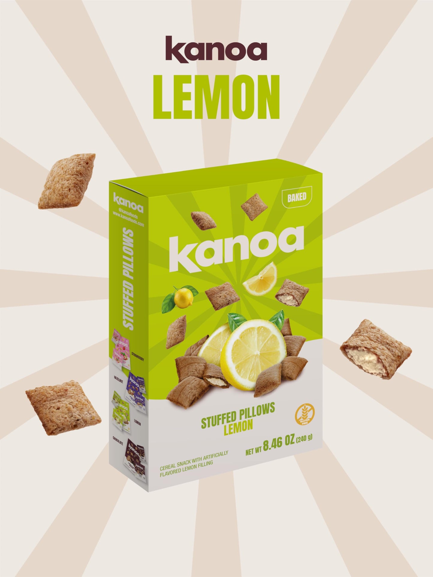 Kanoa Filled Cereal Pillows, Gluten Free Breakfast Cereal (Lemon)