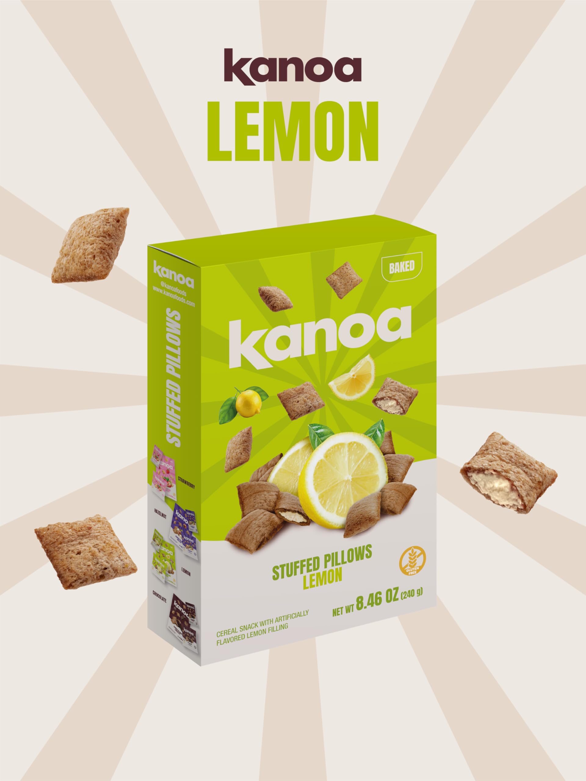 Kanoa Filled Cereal Pillows, Gluten Free Breakfast Cereal (Lemon)