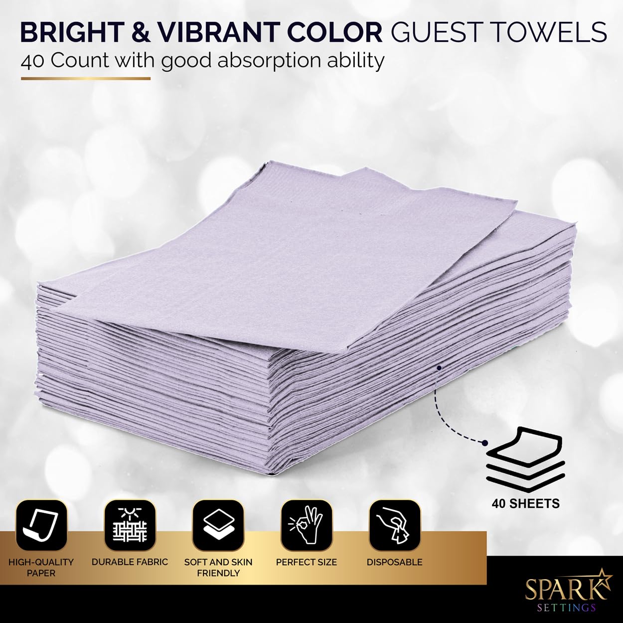 Dinner Napkins Disposable Guest Towels, Lavender Beverage Napkins Soft and Absorbent Paper Napkins Dinner Size for Party, Wedding, 8” x 4.5” 2 Ply
