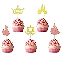 Arthsdite Pack of 40 Pre-Assembled Princess Cupcake Toppers Crown Castle Girl Cupcake Toppers Birthday Fruits Picks for Princess Theme Party