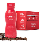 Iconic Protein Drinks, Café Latte (12 Pack) - Sugar Free & Low Carb - 20g Protein + 100mg Caffeine - Lactose Free, Gluten Free - Keto Friendly Protein