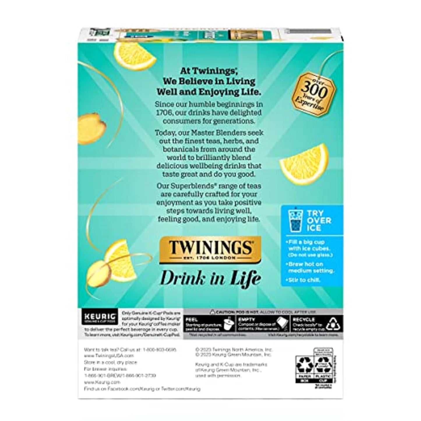Twinings Probiotics Lemon & Ginger Herbal Tea, Supports Digestive Health, Single Serve K-Cup Pods for Keurig, Naturally Caffeine Free, 24 Count (Pack