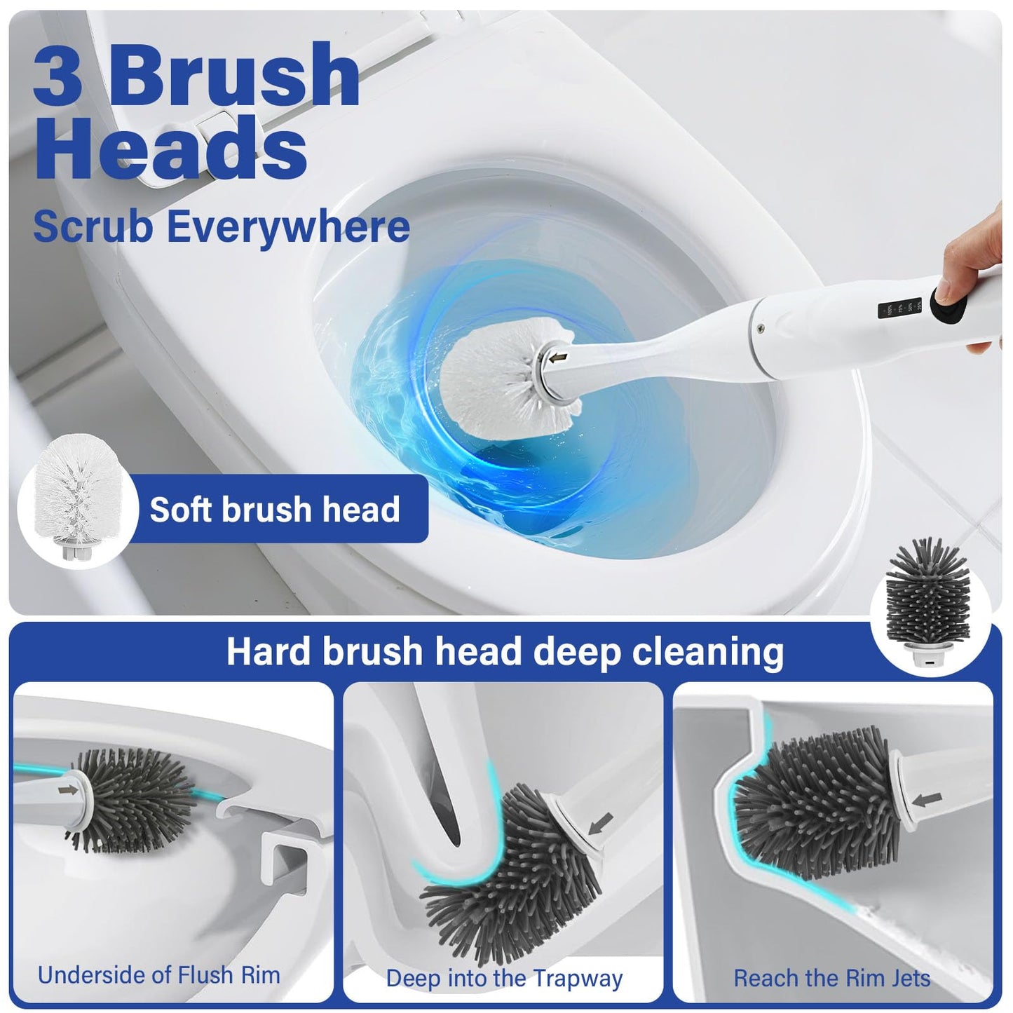 Electric Toilet Brush Scrubber and Holder Set,Electric Toilet Bowl Cleaning Kit with 8 Disposable Refill Heads,Hard Nylon Brush and Soft Silicone