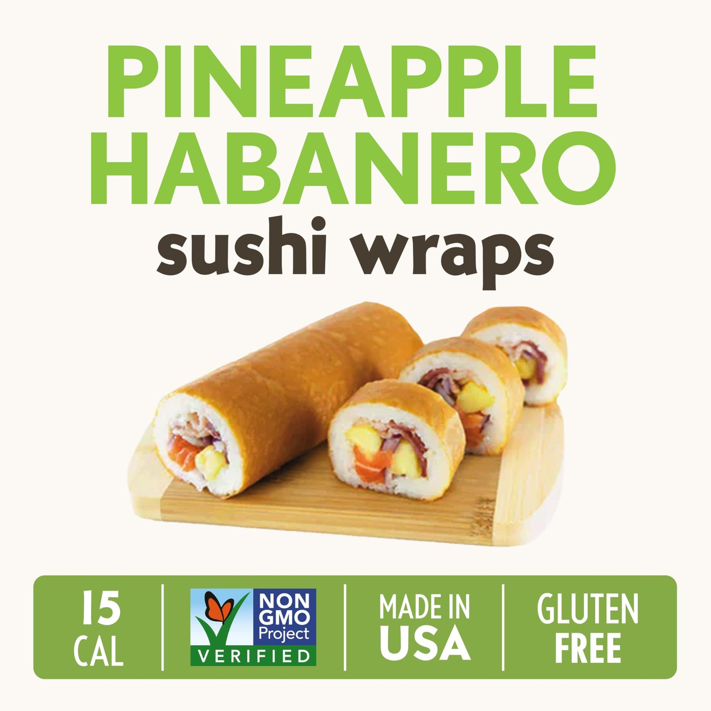 Pineapple Habanero Sushi Wraps (5 Count) - Gluten-Free, Vegan, Plant-Based Low-Carb Wraps - Non-GMO, Paleo-Friendly, Sweet & Spicy Nori Wrap