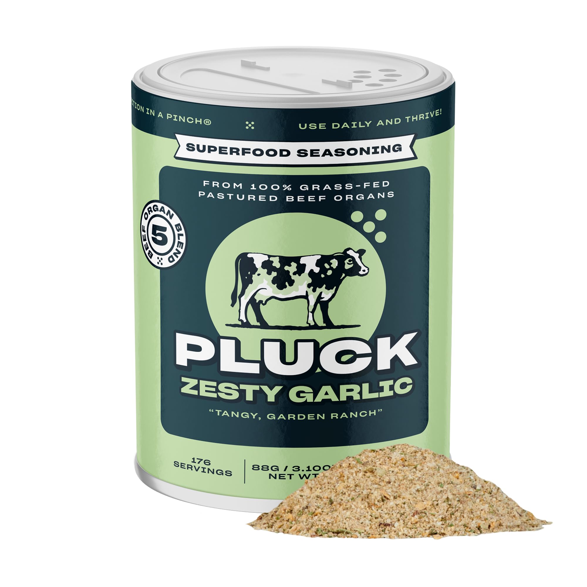 Pluck Zesty Garlic Organ Meat Blend Seasoning | From Grass-Fed & Grass-Finished Pastured Beef Organs with Redmond Real Sea Salt | As Seen on ABC’s