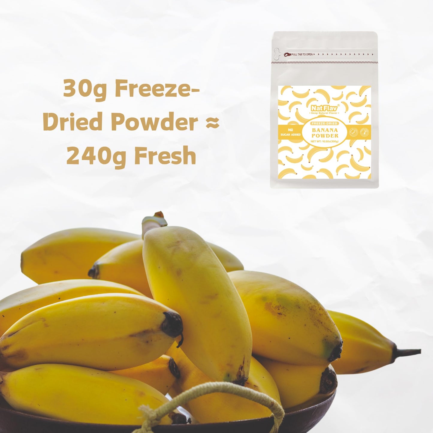 Nat Flav Freeze-Dried Banana Powder | 10.5oz 300g | 100% Natural Fruit | No Sugar & Additives | Non-GMO & Vegan Friendly | Flavoring Powder | Freeze