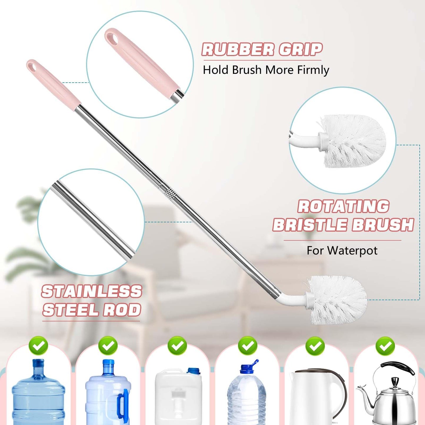 5 Gallon Water jug Cleaning Brush?2 Pack Bucket Brush, Kettle Brush, Cleaning Extra Long Bottles, 5 Gallon Jug Cleaner, Water Bottle Brush?Carboy