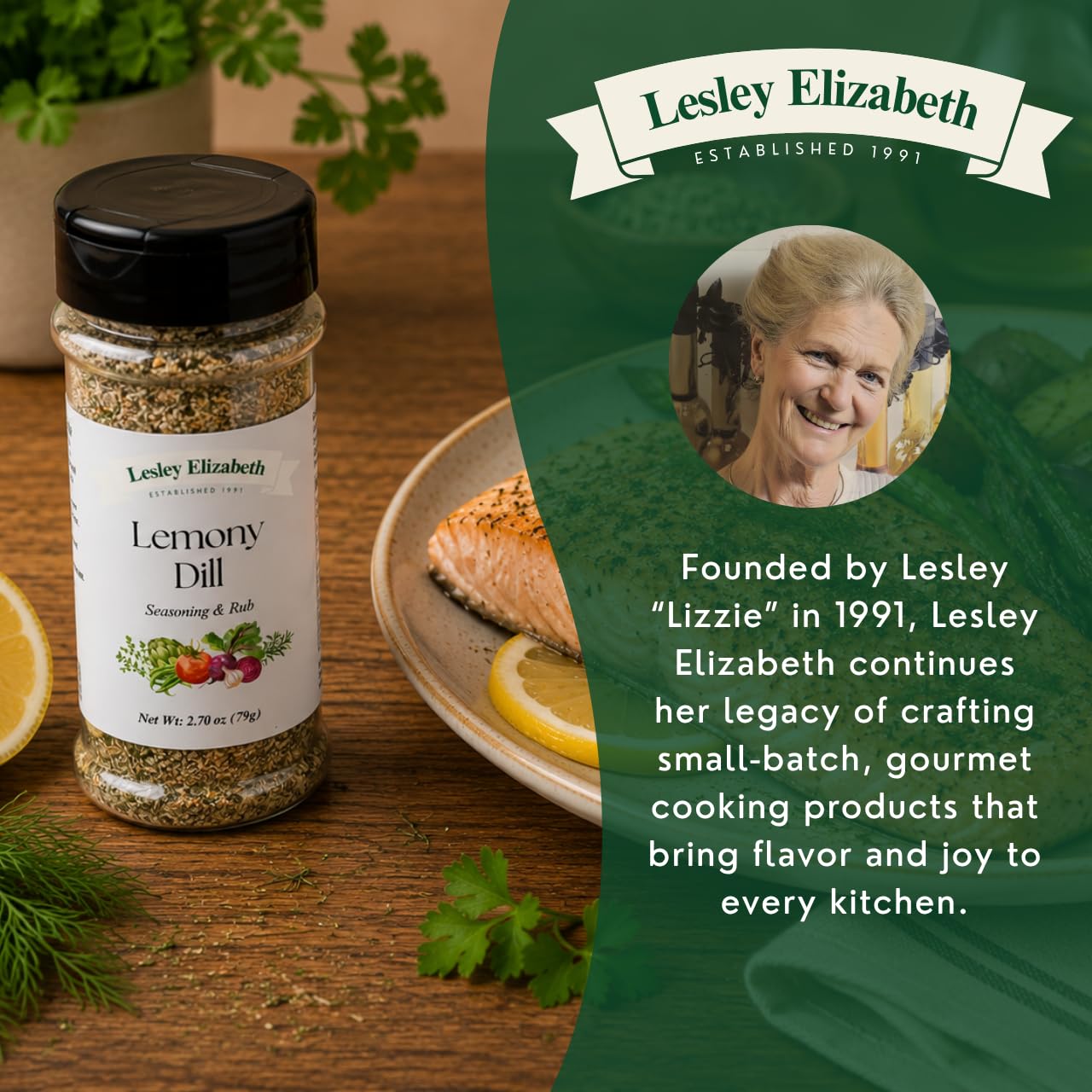 Lesley Elizabeth Lemony Dill Seasoning & Rub - Fresh Citrus & Herb Blend for Chicken, Fish, Seafood & Vegetables | All-Purpose Gourmet Grill & Cooking