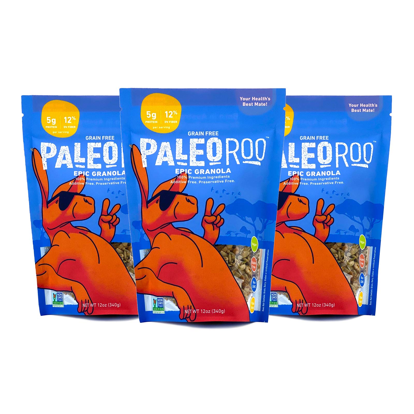 PaleoRoo Epic Granola (3-Pack), Paleo, Keto-Friendly, Vegan, Non-GMO Cert. Premium Granola