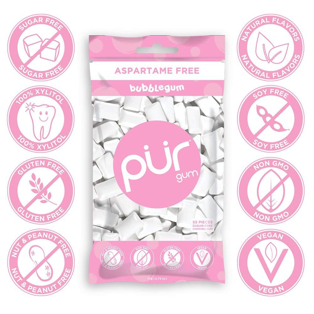 PUR Gum Flavor Assortment Variety Pack (Chocolate Mint & Bubblegum, Pack Of 6)