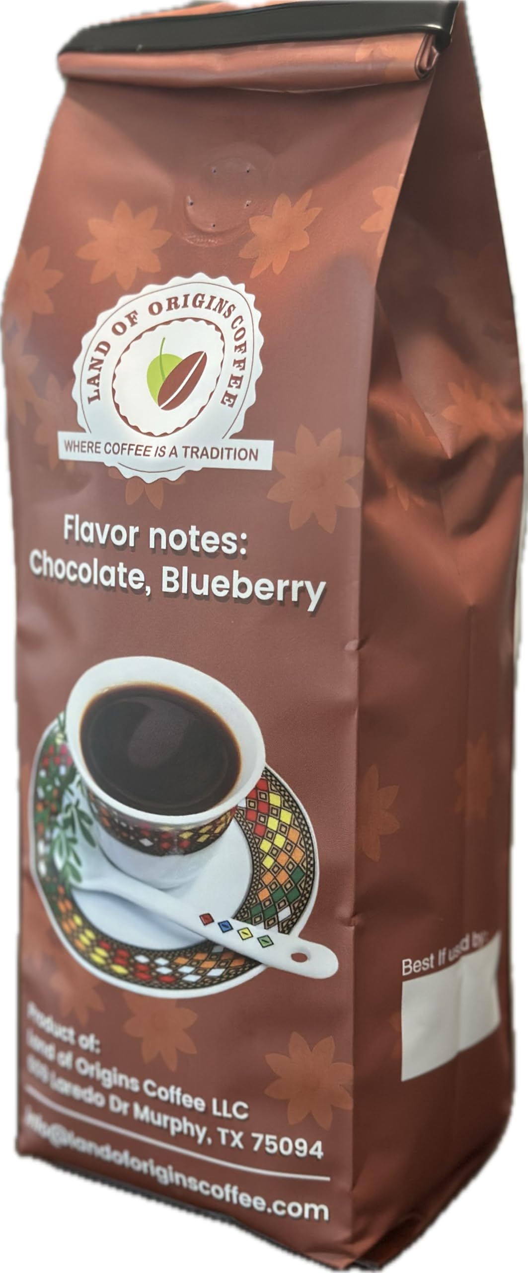 Land of Origins Coffee LLC Ethiopian Harrar Coffee, Medium Roast GROUND Coffee - 12 oz (Pack of 1)