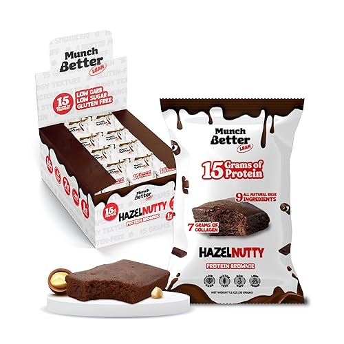 Munch Better Hazelnut Protein Brownies - 15g Protein, Low Sugar, Gluten-Free, 12 Count Box, Soft-Baked Hazelnut Brownie Bars, Individually Wrapped