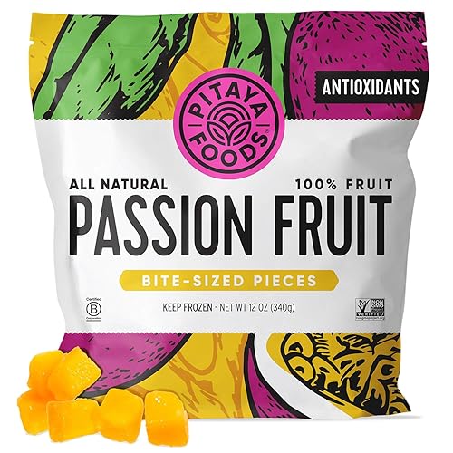 Pitaya Foods - Frozen Organic Passion Fruit Bite-Sized Pieces, Pre-Packaged Frozen Fruit, No Added Sugar or Preservatives, Good Source of Fiber, Iron