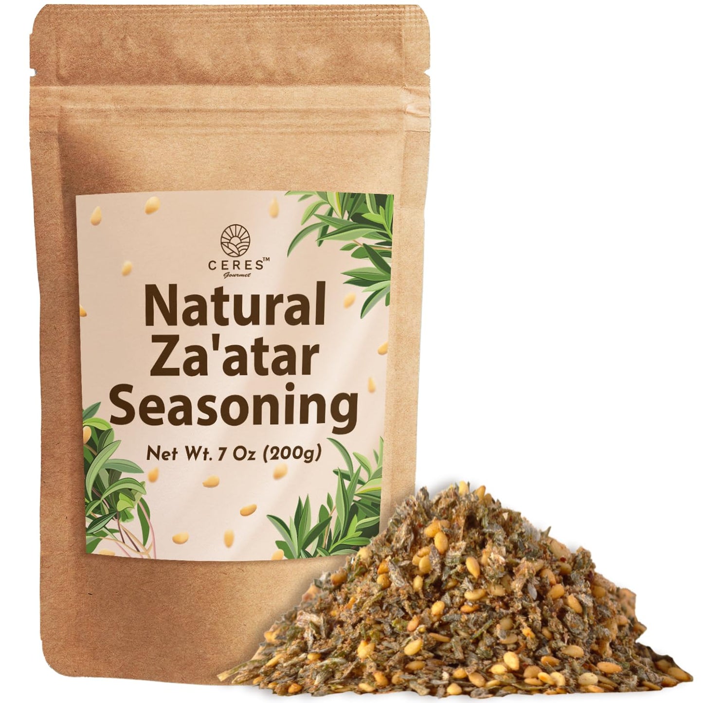 Za'atar Seasoning 7 Oz | Mediterranean Spice Blend | Natural Zaatar Spice Mix with Marjoram, Sesame, Sumac and Thyme | Authentic & Nutritious Za'tar