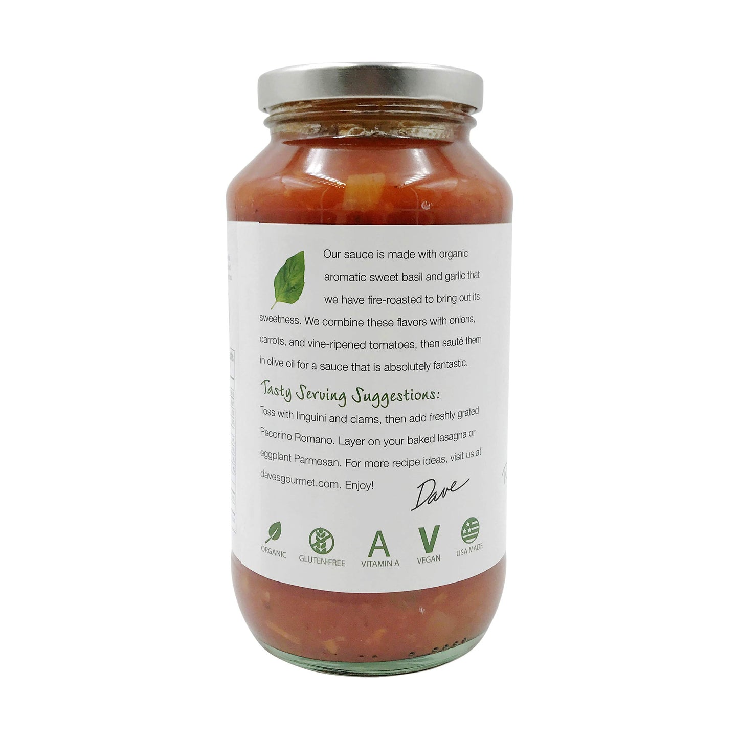 Daves Gourmet Organic Roasted Garlic and Sweet Basil Sauce, 25.5 OZ