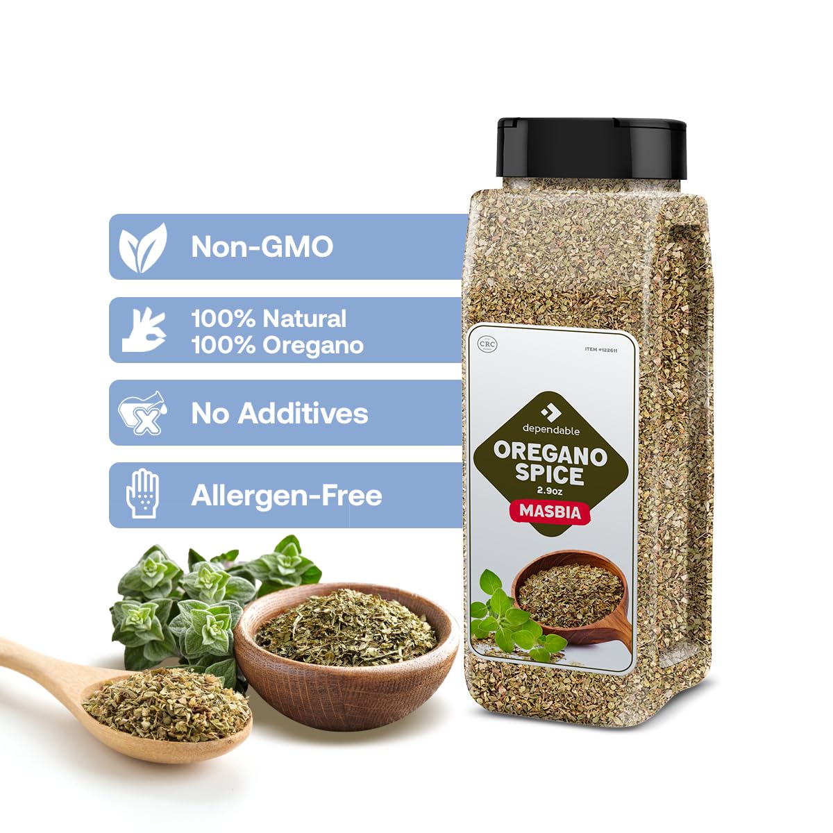 Dependable Foods Oregano Seasoning - 2.9 oz. Jar - Kosher, 100% Natural Oregano Leaves for Chefs, Restaurants - Non-GMO Dried Oregano Leaves Spice