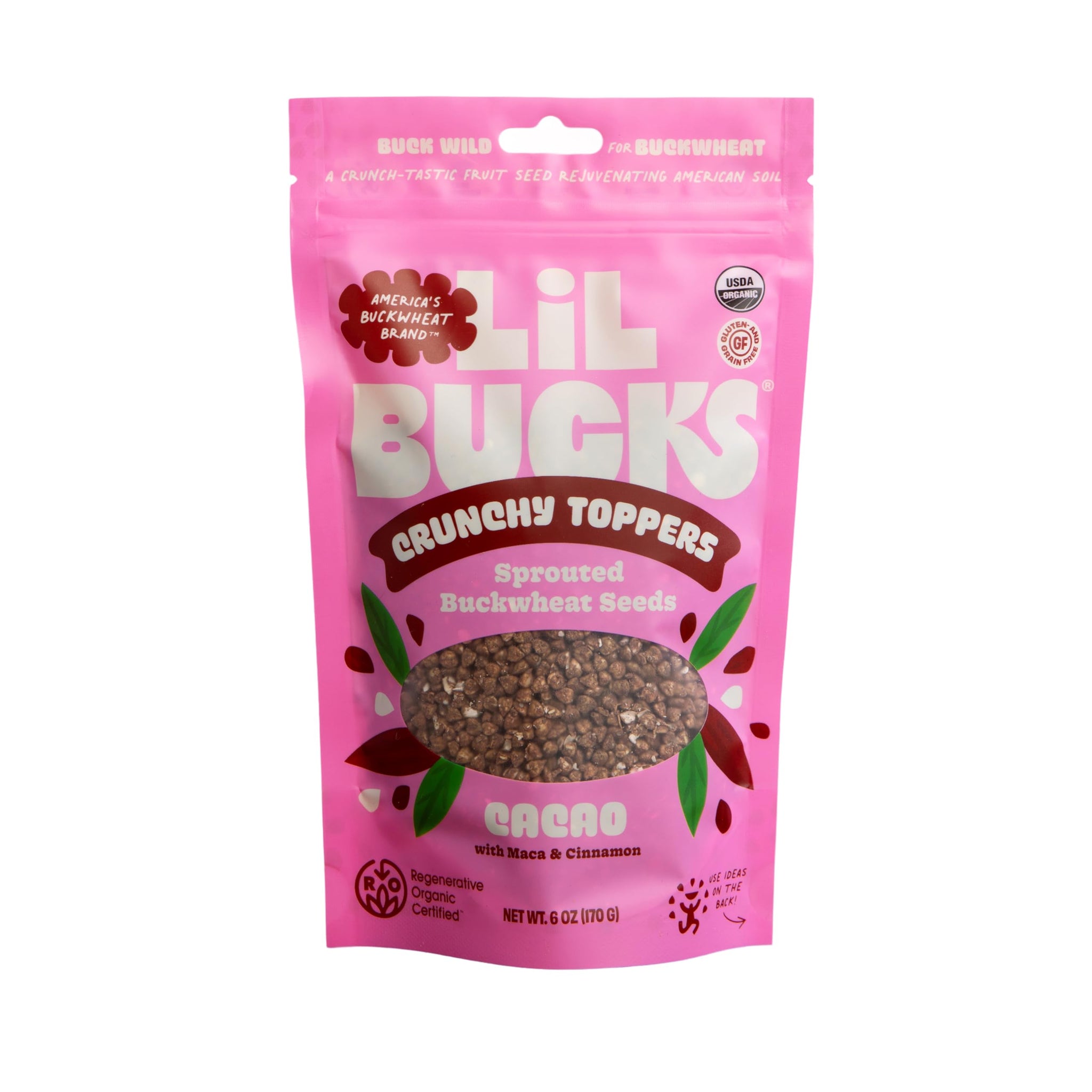 Lil Bucks Sprouted Regeneratively Grown Buckwheat Seeds- Paleo Cereal, Gluten-Free Granola, High in Protein, Low Sugar, Organic Superseed Crunch