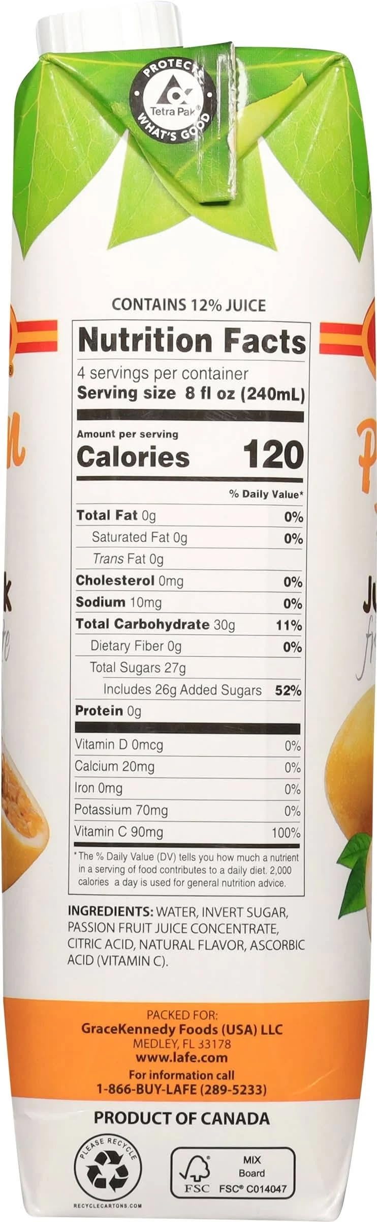 La Fe Passion Fruit Juice - Fresh Passion Fruit Juice Drink, Rich in Vitamin C, Sweet & Refreshing for Kids, Family & On the go, 3-Pack, 33.8 Fl Oz