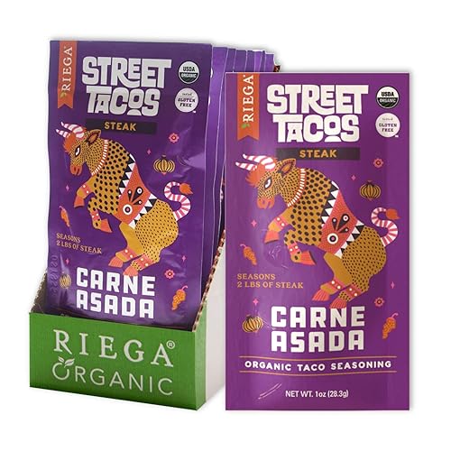 Riega Street Taco Seasoning, Organic Mexican Spice Blend for Cooking Authentic Meals, Carne Asada, 1 oz Packets, 8 Count