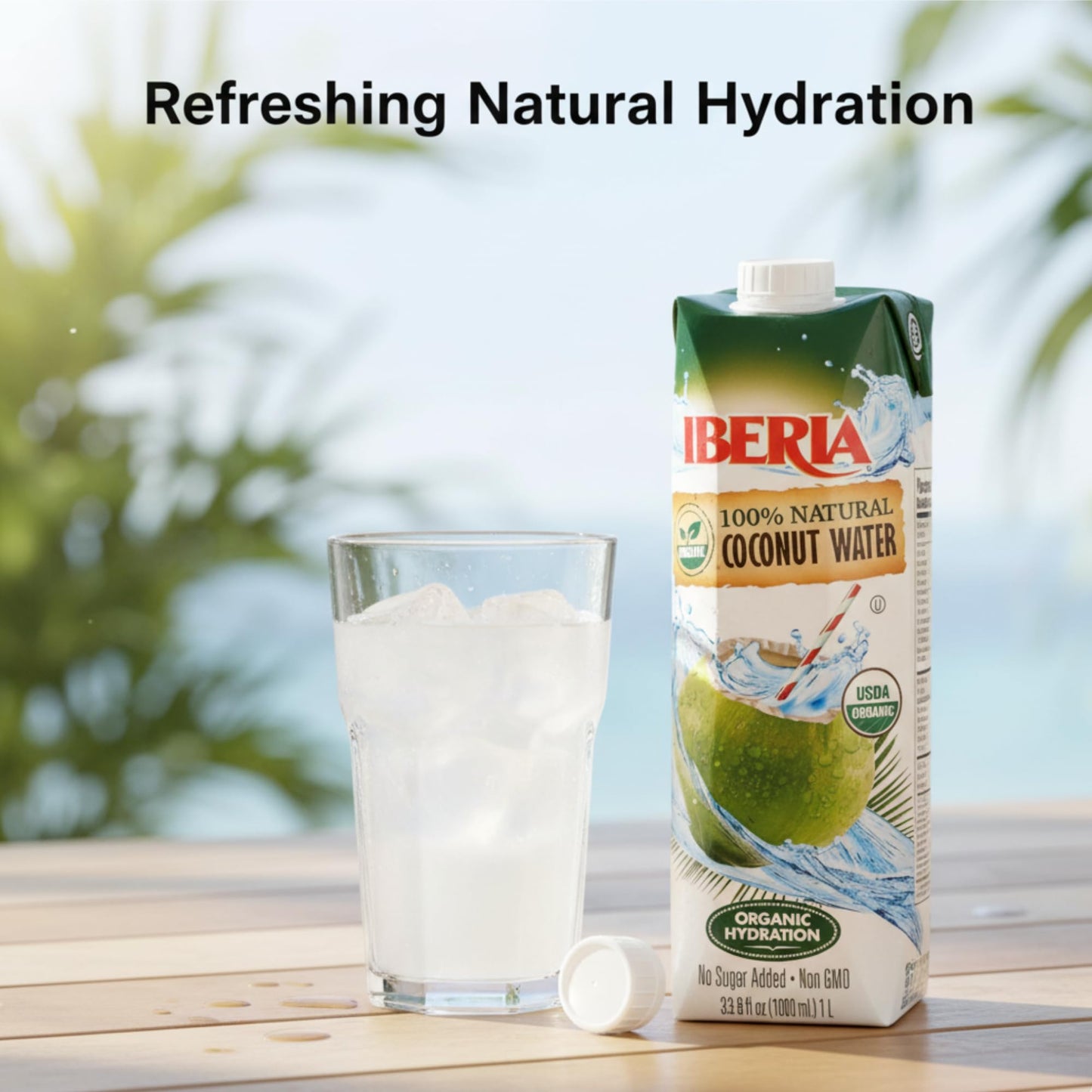 Iberia 100% Pure Organic Coconut Water, 1 Liter , 33.8 Fl Oz (Pack of 3)
