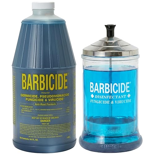 BARBICIDE Disinfectant Jar and Concentrate Starter Set (21 Oz Jar +64 Fl Oz)- Professional Salon, Spa & Barber Tool Sanitizing Kit