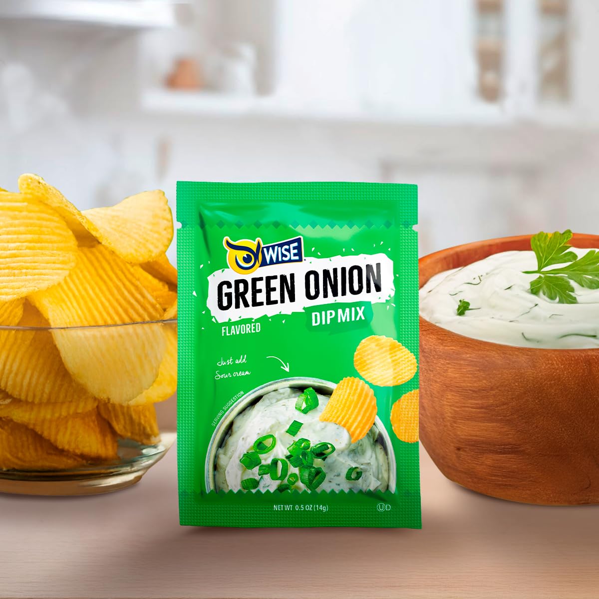 Wise Snacks Green Onion Dry Dip Mix 0.5 oz (12 Packets) - Gourmet Seasoning Blend for Snacks, Appetizers, and Party Platters, No Artificial Flavors