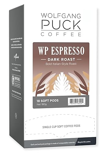 Wolfgang Puck Coffee, Espresso, 9.5 Gram Soft Pods, 18 Count (Pack of 1)
