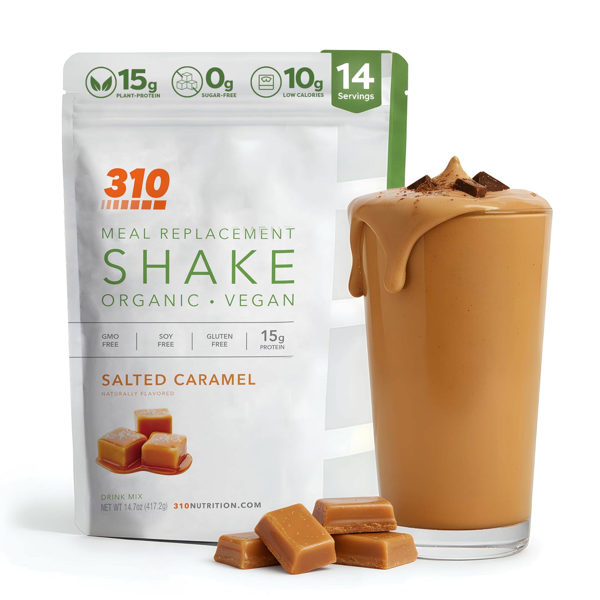 310 Nutrition Organic All-In-One Meal Replacement Shake Powder - Plant-Based Protein Smoothie Blend w/Fiber, Probiotics & Adaptogens - Low Carb