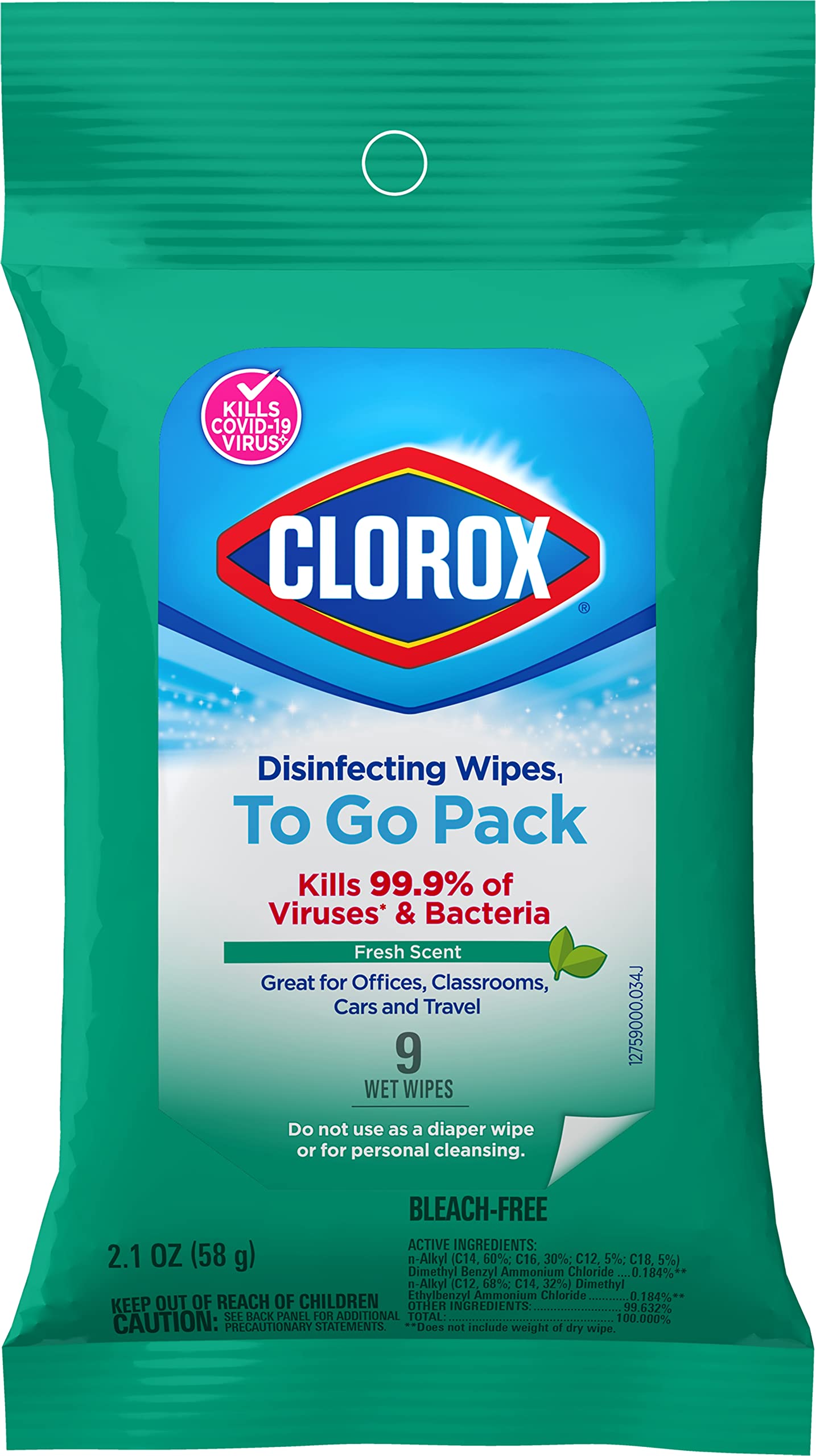 Clorox Disinfecting 9 wet Wipes ,kills cold and flu viruses,(7"*8")(2.3 oz)