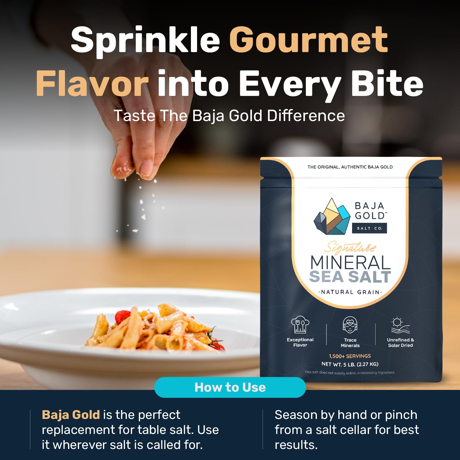 Baja Gold Signature Mineral Sea Salt - Recommended by Gary Brecka - Organic Natural Grain Salt for Cooking & Baking | Low Sodium, Authentic Baja Salt