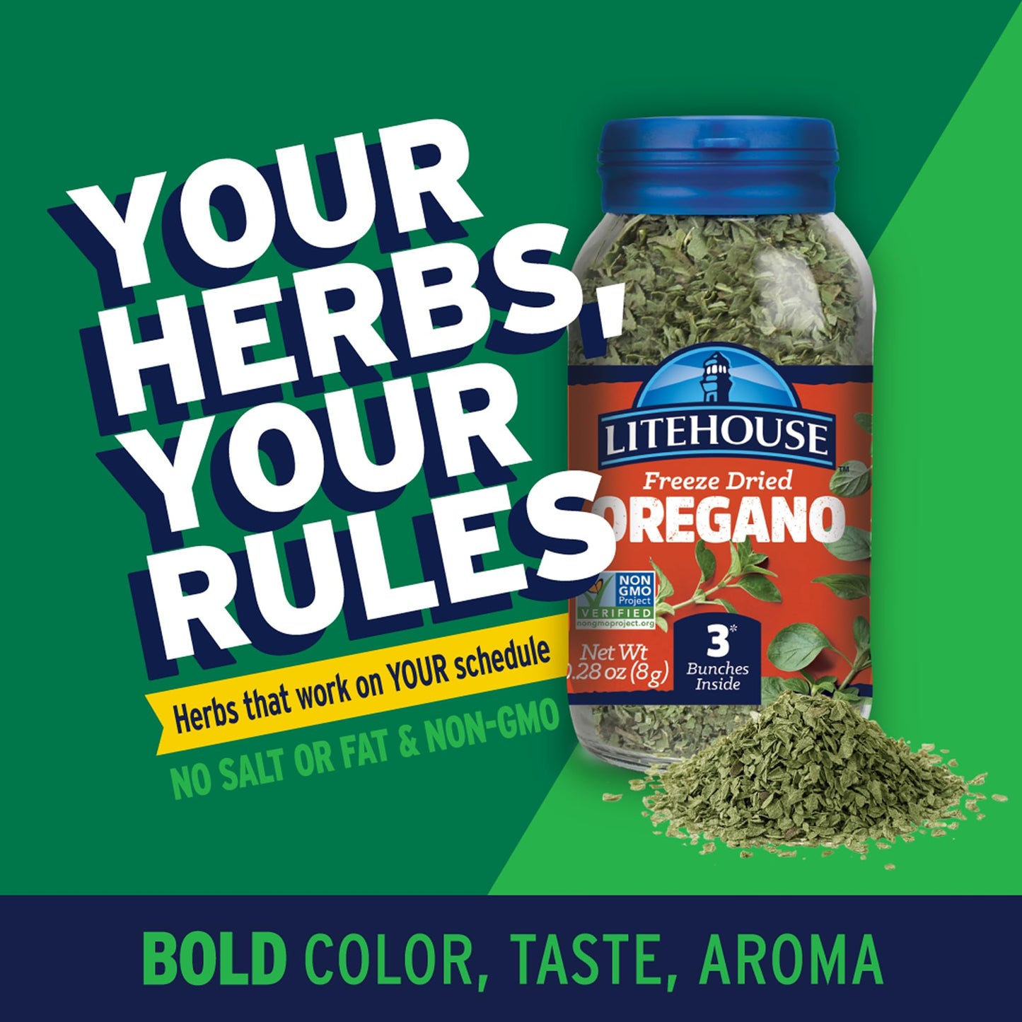 Litehouse Freeze Dried Oregano - Substitute for Fresh Oregano, Gluten Free, Vegetarian, Keto, Non-GMO, No Refrigeration Required, Seasonings