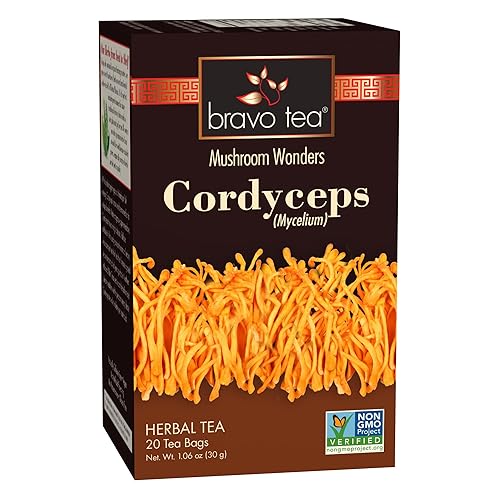 Bravo Tea Cordyceps Mushroom Herbal Tea, Caffeine Free 20 Tea Bags