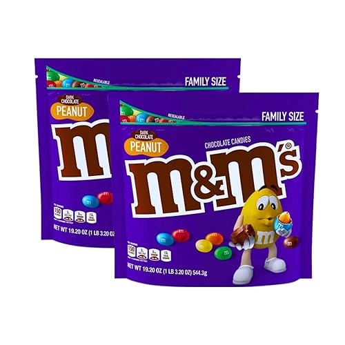 ASSORTIT X M&M'S Collab Dark Chocolate Peanut M&M's 18-Oz Resealable Bulk Family Share Size Pouches Bulk (2-Pack) - Perfect for Snacking, Baking