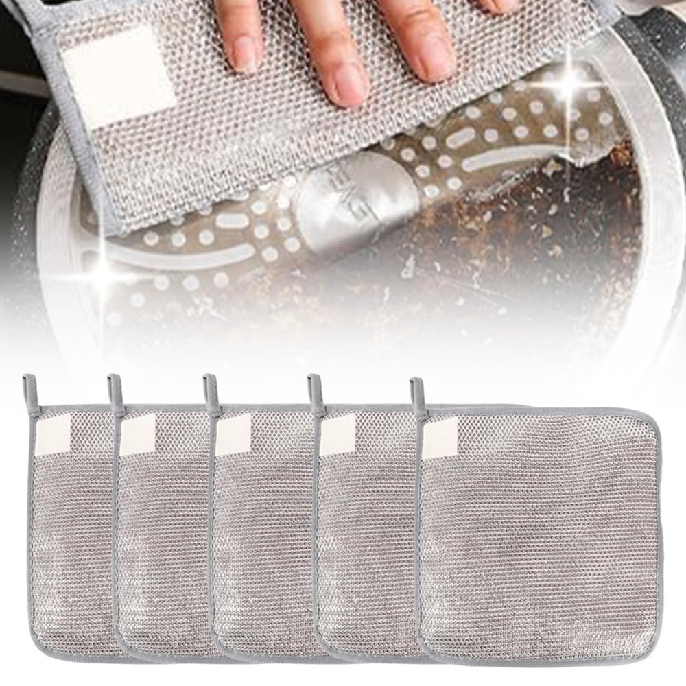 Upgraded 2025 Metal Scrub Sponges - 3-Layer Non-Scratch Dish Cloths with Diamond Weave | Reusable Stainless Steel Mesh Scrubber for Pots, Pans