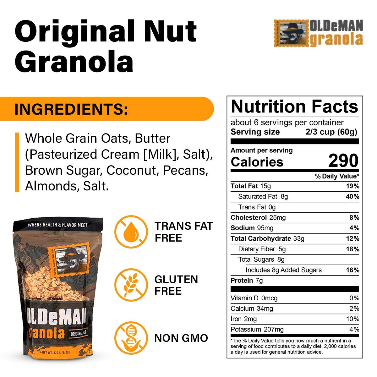 Olde Man Granola Gluten Free Granola - Non-GMO Healthy Granola Cereal - Soft Whole Grain Oats, Butter, Brown Sugar - Handmade in Colorado (Original
