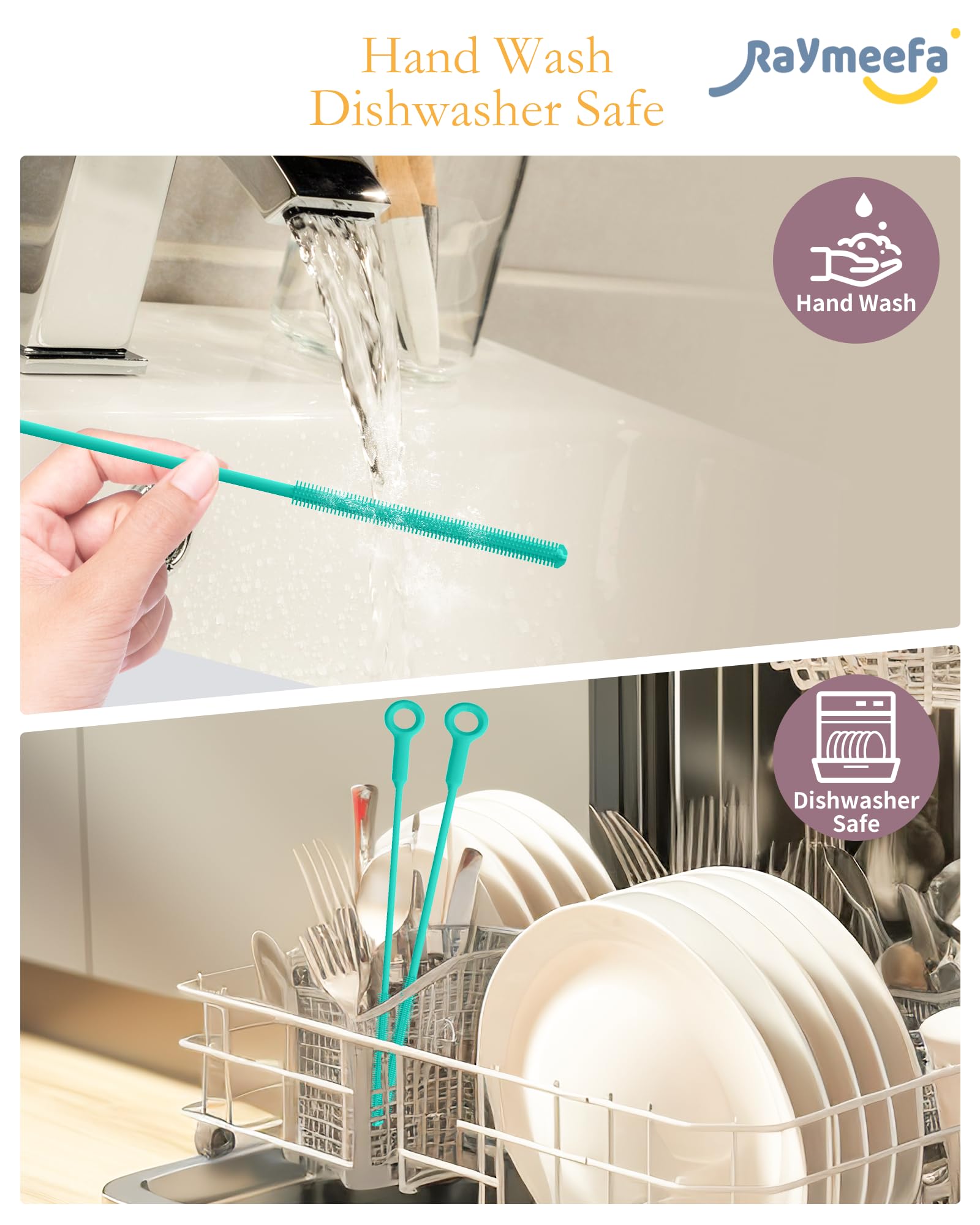 Straw Cleaner Brush Set - Raymeefa Scratch-Free Detail Cleaning for Reusable Straws & Tumblers (Green)