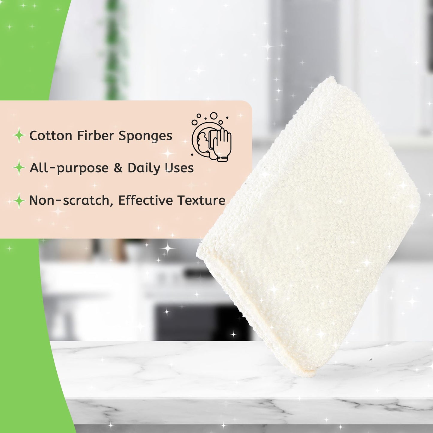 Practical Matter Kitchen Sponge, Organic Cotton Fiber All-Purpose Dish Sponges for Washing Dishes and Cleaning All Surfaces, Durable Non Scratch