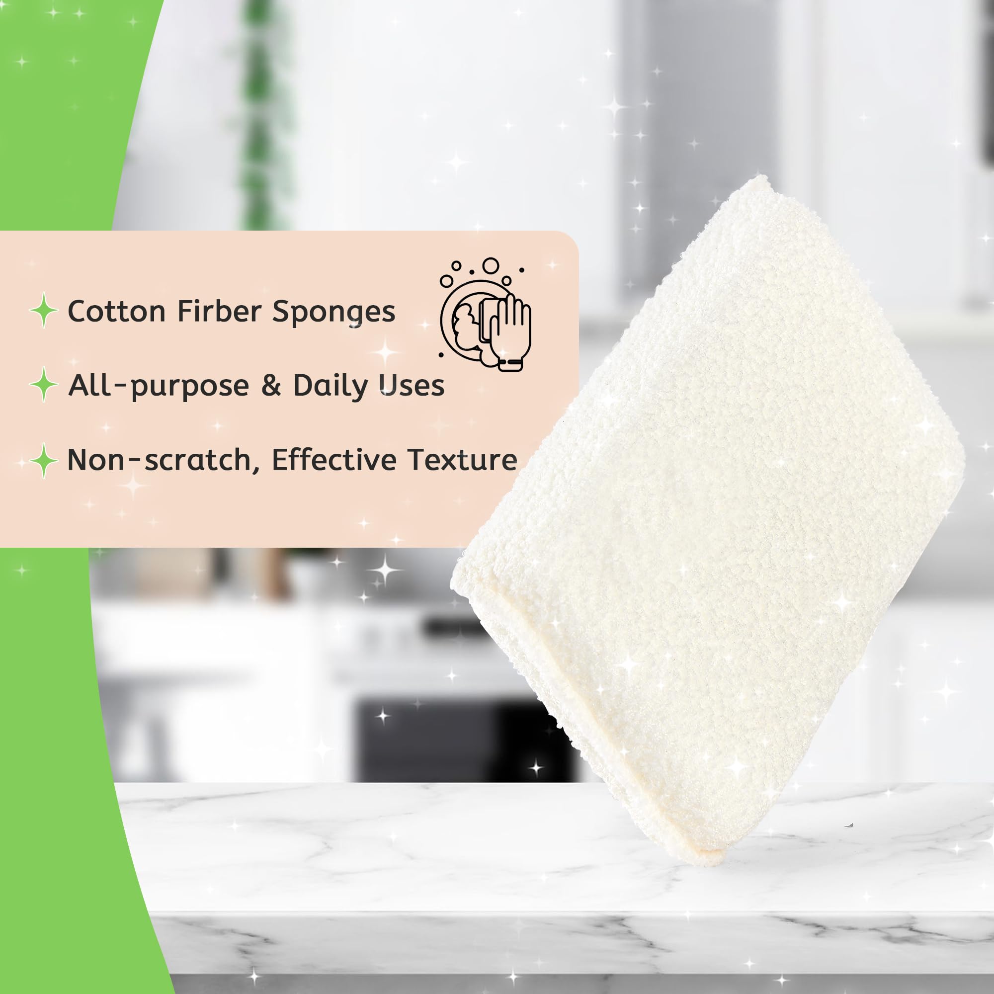 Practical Matter Kitchen Sponge, Organic Cotton Fiber All-Purpose Dish Sponges for Washing Dishes and Cleaning All Surfaces, Durable Non Scratch