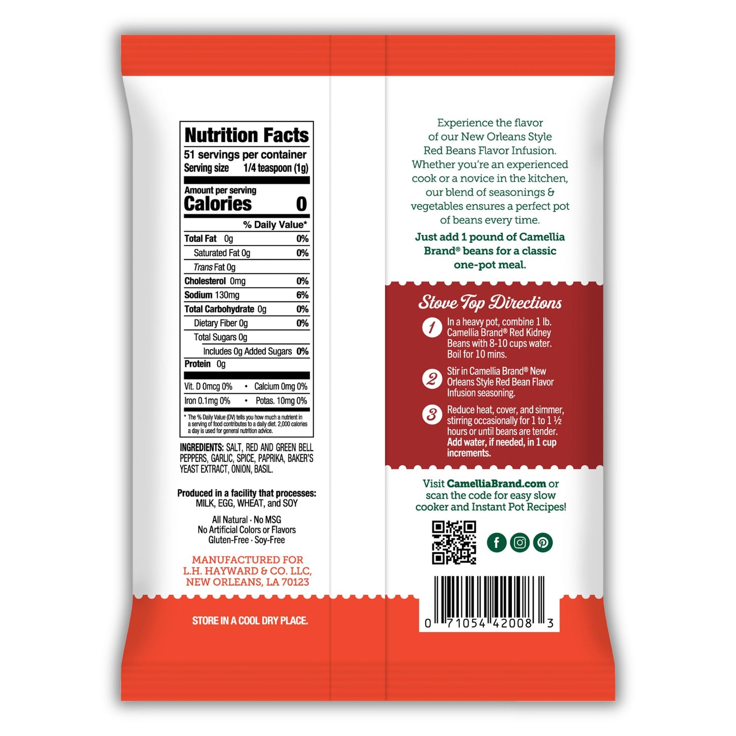 Camellia Red Bean Flavor Infusion Seasoning - Authentic Cajun & Creole Spice Blend for Red Beans and Rice, Gumbo, Chili, and Southern Cooking