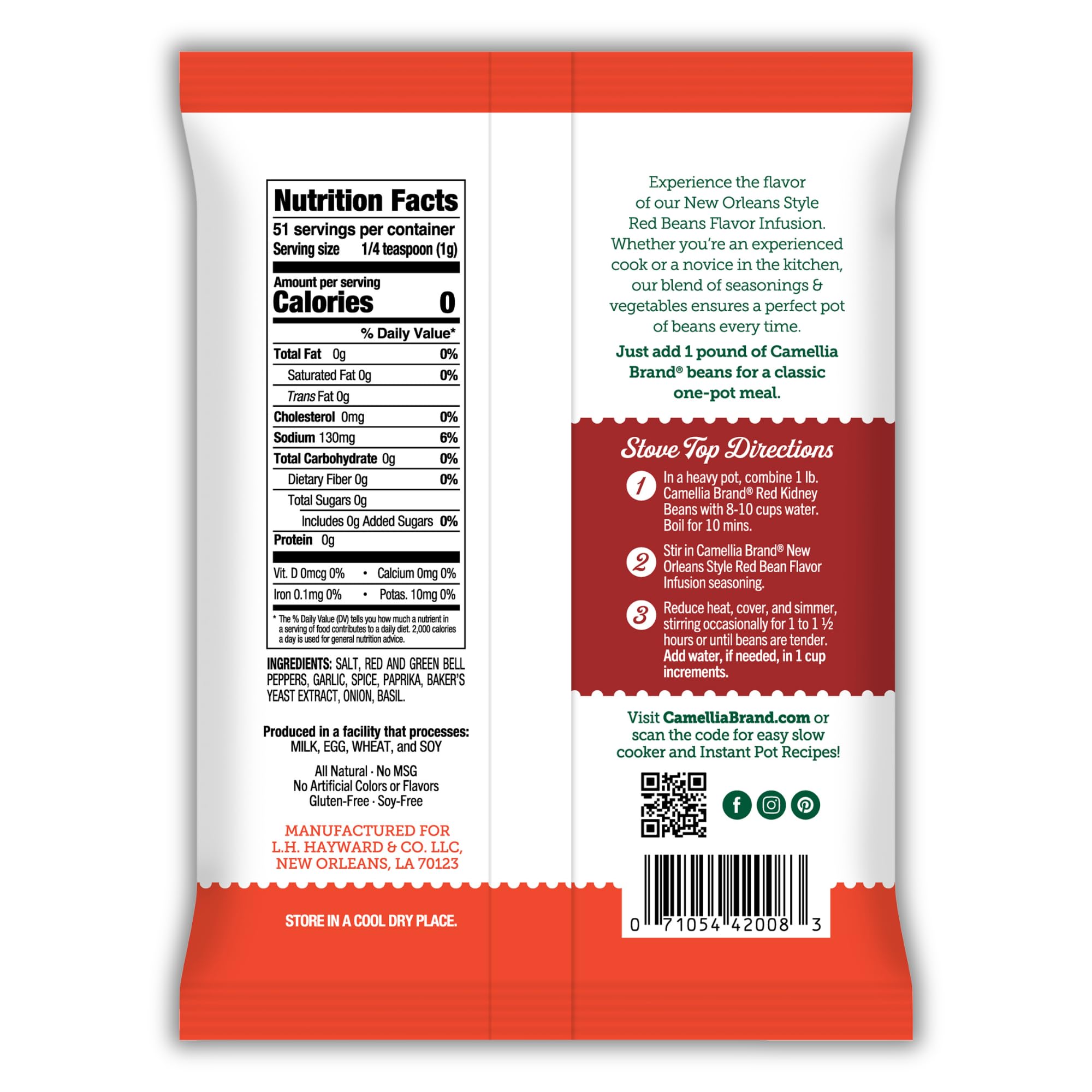Camellia Red Bean Flavor Infusion Seasoning - Authentic Cajun & Creole Spice Blend for Red Beans and Rice, Gumbo, Chili, and Southern Cooking