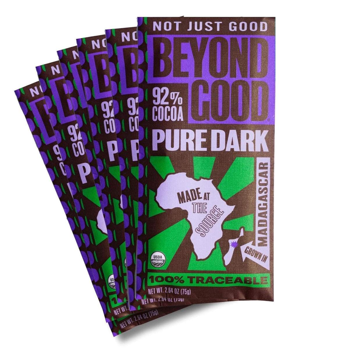 Beyond Good 92% Cocoa Pure Dark Chocolate | 6 Pack - Chocolate Bars | Organic, Direct Trade, Vegan, Kosher, Non-GMO | Single Origin Heirloom
