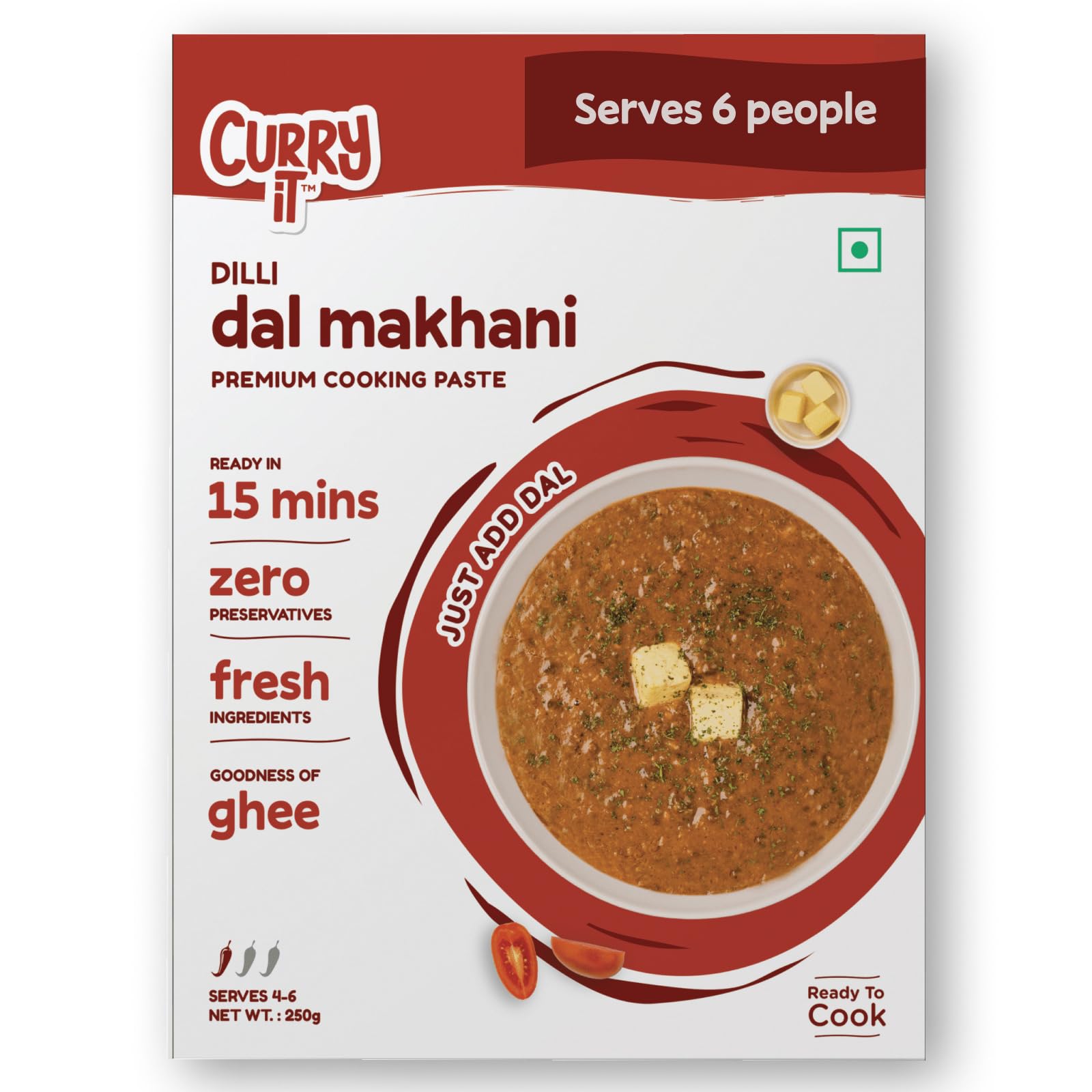 CURRYiT Vegetarian Combo | Chole Masala, Dal Makhni, Butter Paneer, Punjabi Kadhai Masala & Rajma | Ready in 15 Mins | Made with Ghee | Ready To Cook