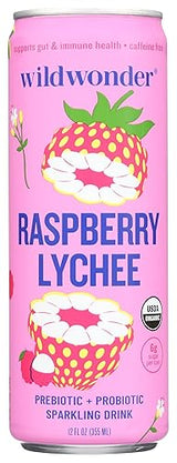 Wild Wonder Organic Raspberry Lychee Sparkling Probiotic Drink, 12 FZ