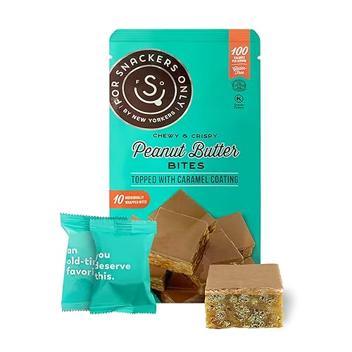 Peanut Butter Bites Topped with Caramel Coating - Gluten Free & Vegan Friendly - Non Dairy Kosher Pareve - 100 Calorie Snack - 8 Individually Wrapped