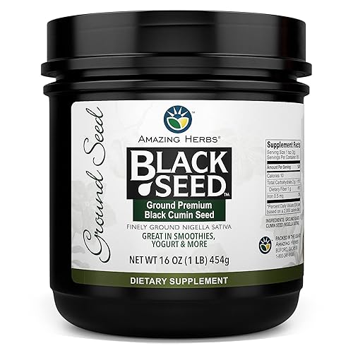 Amazing Herbs Premium Ground Black Cumin Seeds - Finely Ground Nigella Sativa, Gluten Free, Non GMO, Supports Cardiovascular Function & Preserves