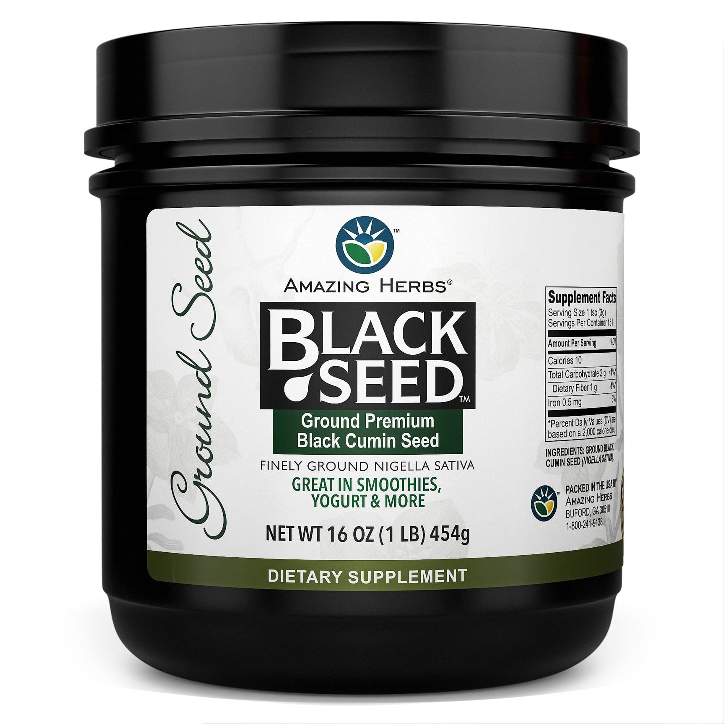 Amazing Herbs Premium Ground Black Cumin Seeds - Finely Ground Nigella Sativa, Gluten Free, Non GMO, Supports Cardiovascular Function & Preserves