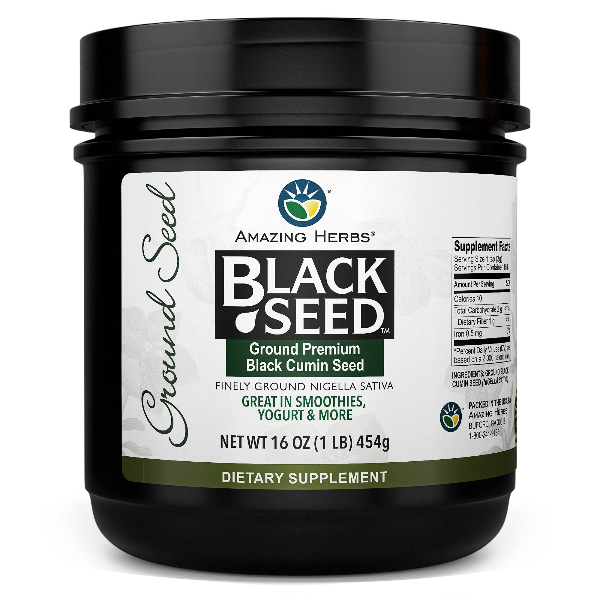 Amazing Herbs Premium Ground Black Cumin Seeds - Finely Ground Nigella Sativa, Gluten Free, Non GMO, Supports Cardiovascular Function & Preserves
