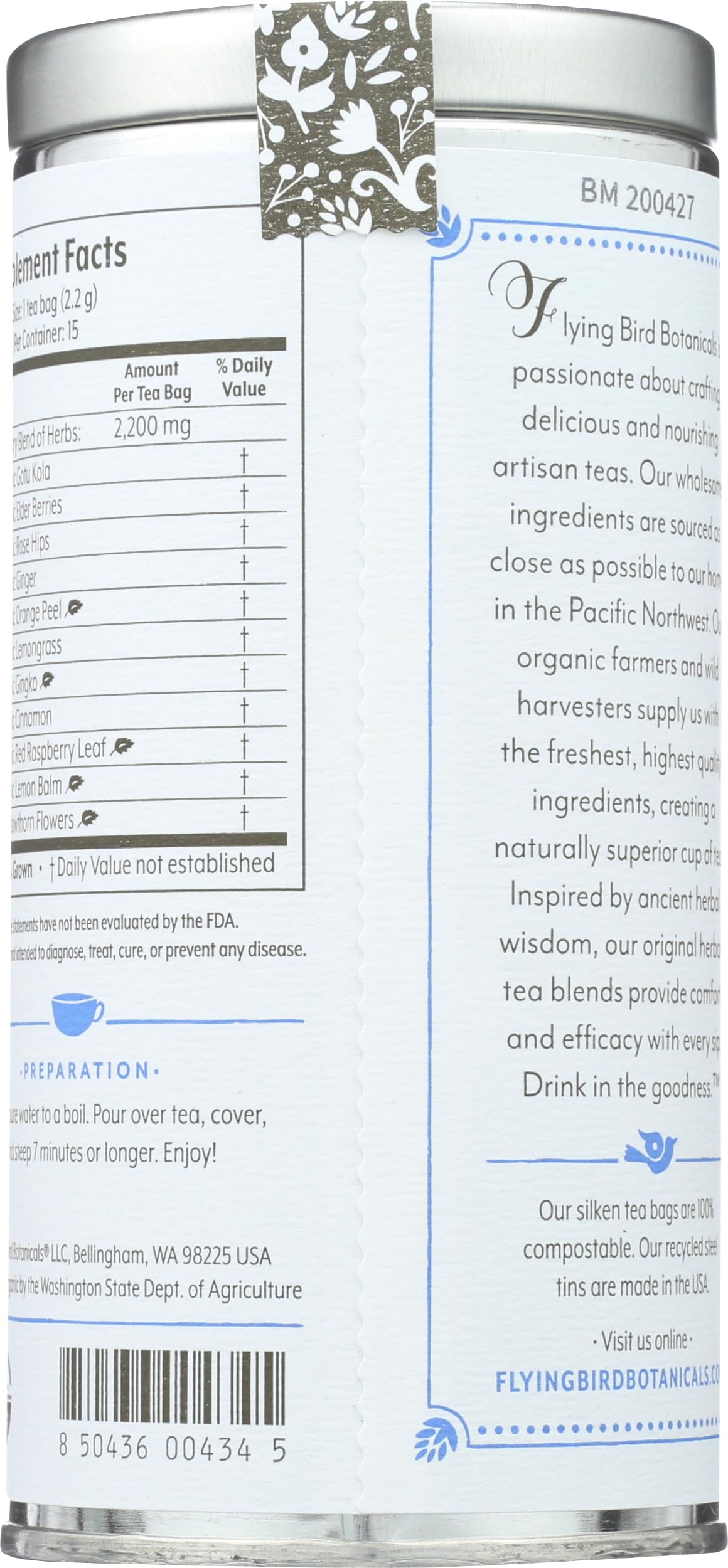 FLYING BIRD BOTANICALS Bluebird Morning Tea, 15 CT